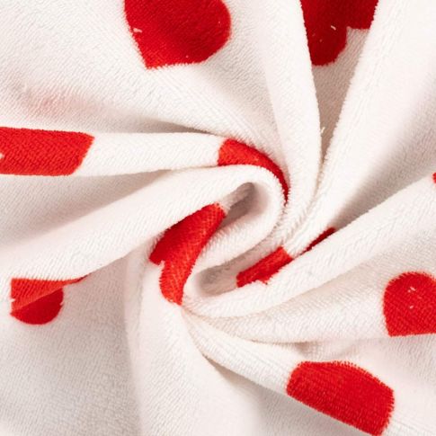 Tissu Micro éponge imprimé Lova rouge sur fond Blanc