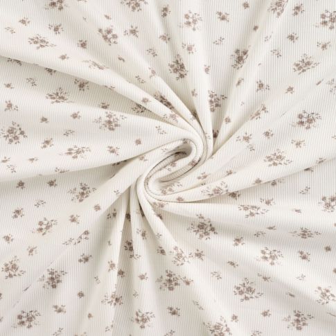 Tissu Jersey Coton Bord côte Fleuris sur fond Blanc cassé