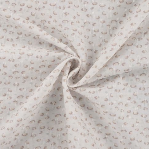 Tissu Voile Plumetis de Coton Léopard pastel sur fond Blanc cassé