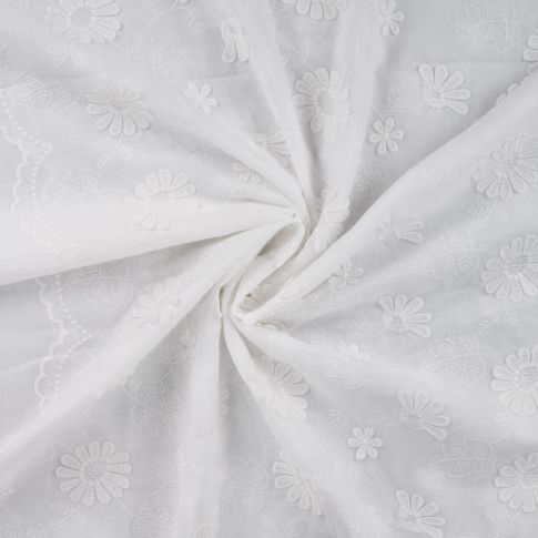 Tissu Broderie anglaise Fleurs 3D Blanc