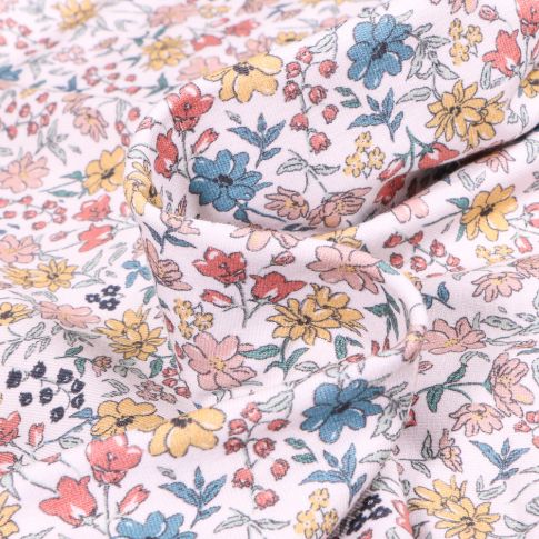 Tissu Jersey Coton  Sweet Flower Florentine sur fond Blanc