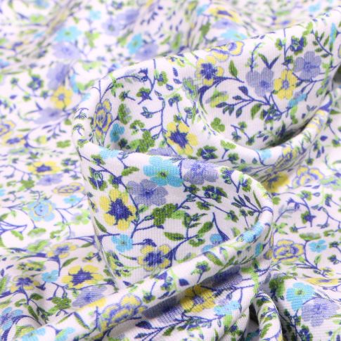 Tissu Jersey Coton Sweet Flower Lillie violet sur fond Blanc