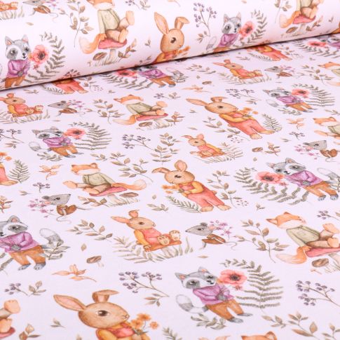 Tissu Jersey Coton digital Cute animals sur fond Blanc