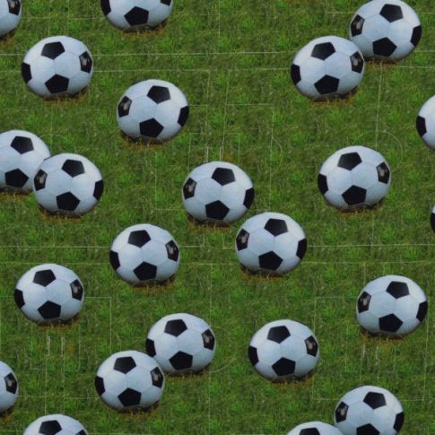 Tissu Jersey Coton digital Ballons de foot sur fond Vert