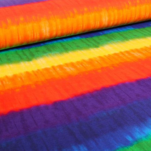 Tissu Jersey Coton Rayures Tye and dye Multicolore