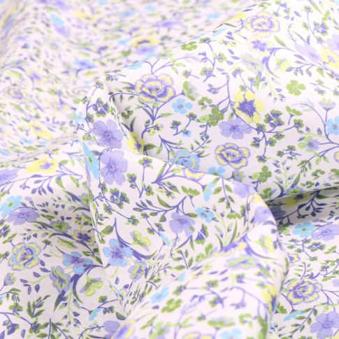 Tissu Popeline de coton Sweet Flower Mathilde Mauve sur fond Blanc