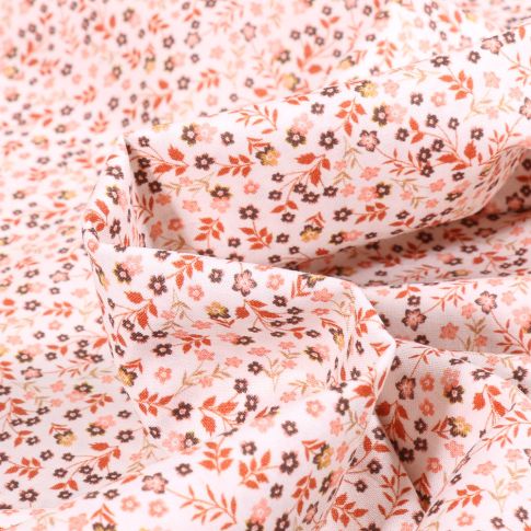 Tissu Voile de Coton Sweet Flower Pepe sur fond Blanc cassé