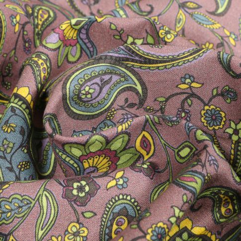 Tissu Voile de Coton Sweet Flower Motif cachemire Paisley colorés sur fond Gris