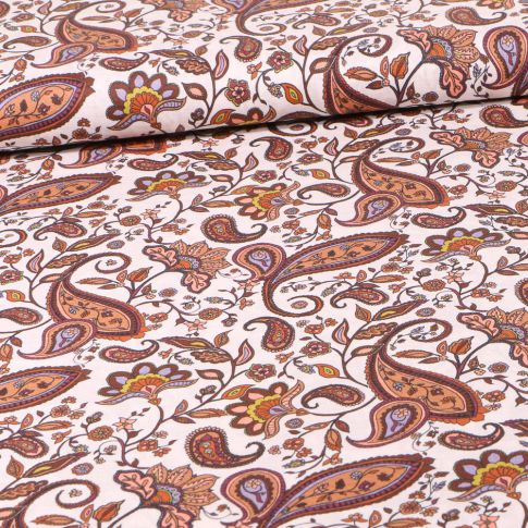 Tissu Voile de Coton Sweet Flower Motif cachemire coloré sur fond Blanc