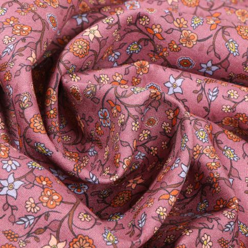 Tissu Voile de coton Sweet Flower Mary line sur fond Vieux rose