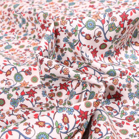 Tissu Voile de coton Sweet Flower Jenna sur fond Blanc