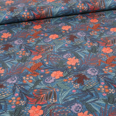 Tissu Voile de Coton Sweet Flower Jane sur fond Bleu
