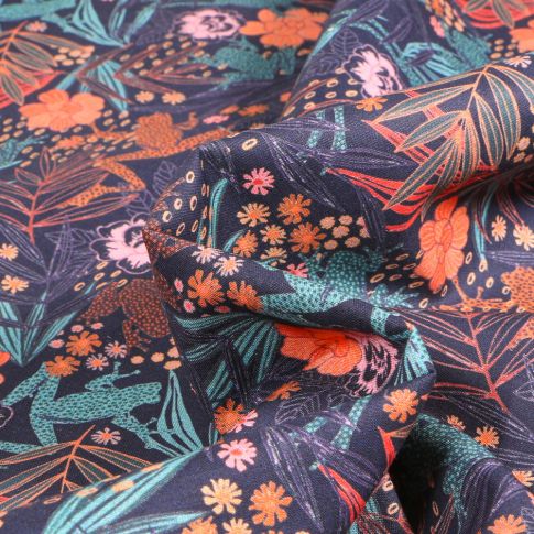 Tissu Voile de Coton Sweet Flower Jane sur fond Bleu marine