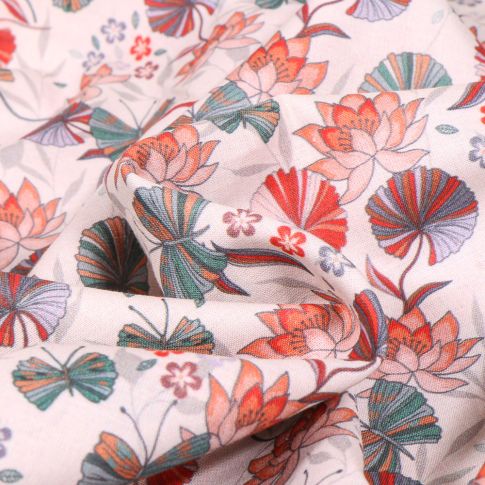 Tissu Voile de coton Sweet Flower Kaly sur fond Blanc cassé