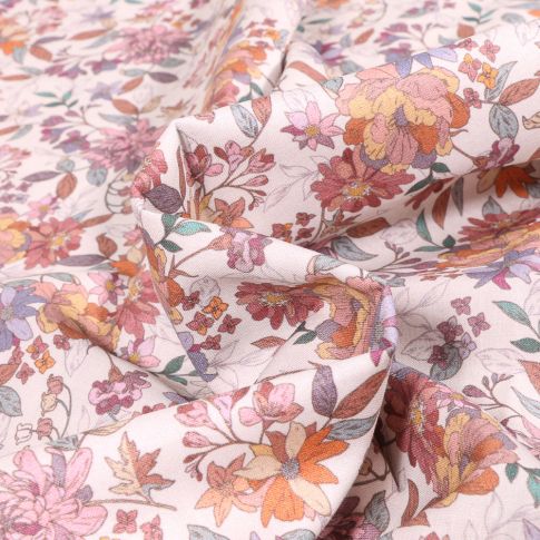 Tissu Voile de coton Sweet Flower Rosalina sur fond Blanc