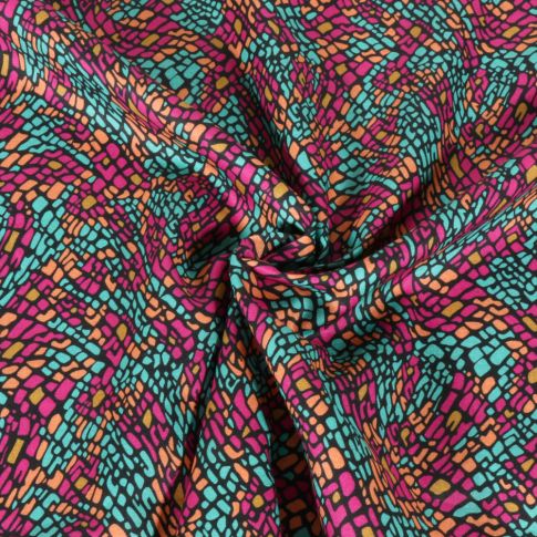 Tissu Voile de Coton digital Géométrique abstrait sur fond Rose fuchsia