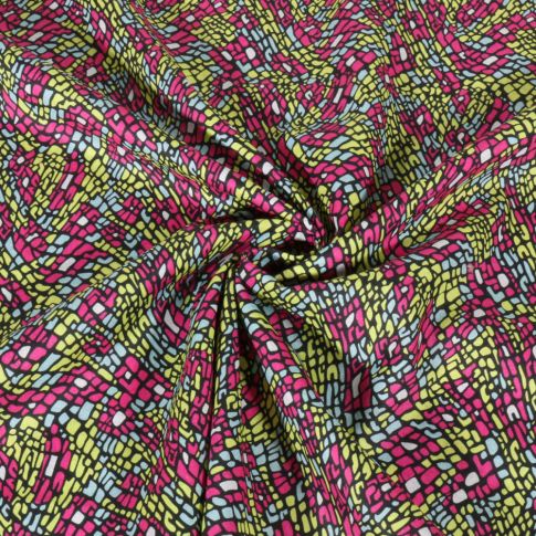Tissu Voile de Coton digital Géométrique abstrait sur fond Vert anis