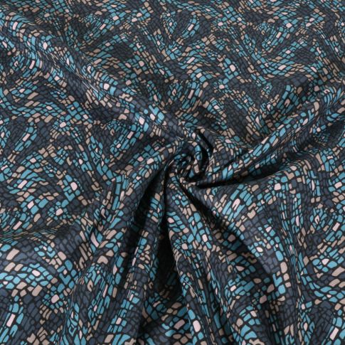 Tissu Voile de Coton digital Géométrique abstrait sur fond Bleu denim