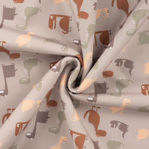 Tissu Softshell Digital Dino sur fond Beige