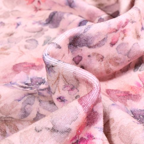 Tissu Jersey Velours tout doux Nicky sur fond Rose