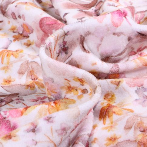Tissu Jersey Velours tout doux Nicky sur fond Blanc