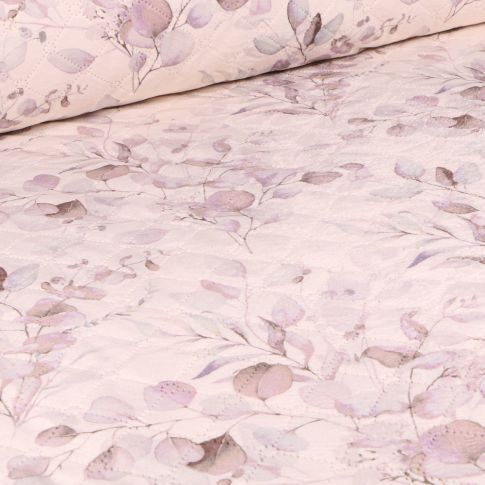 Tissu Matelassé Eucalyptus bleuet sur fond Blanc cassé
