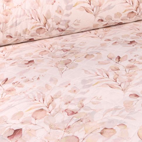 Tissu Matelassé Eucalyptus nude sur fond Blanc cassé