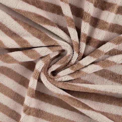 Tissu Micro Eponge Bambou rayures Lyo Marrons sur fond Beige