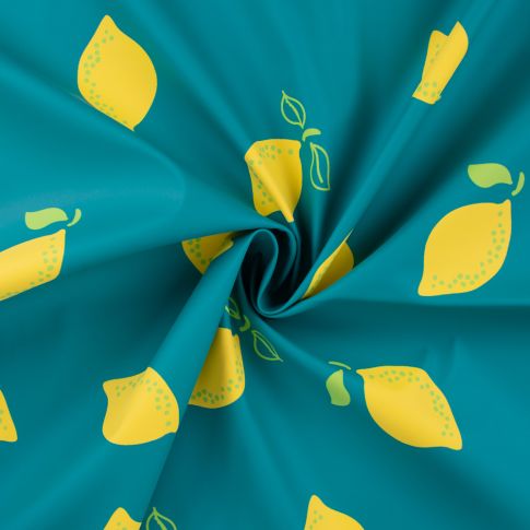 Tissu Imperméable Citrons Jaunes sur fond Bleu pétrole