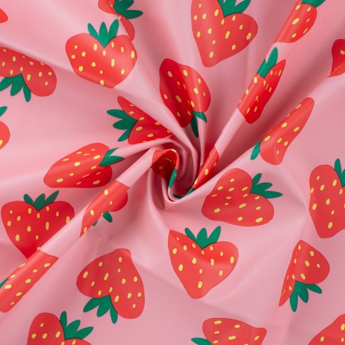 Tissu Imperméable Fraises sur fond Rose
