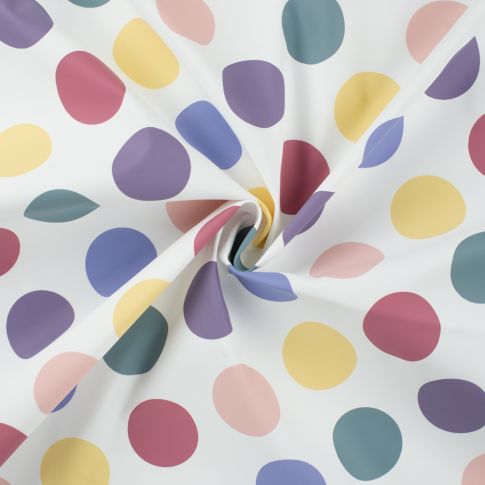 Tissu Imperméable Pois multicolore sur fond Blanc