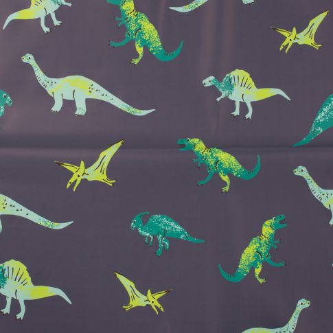 Tissu Imperméable Dino vert sur fond Gris anthracite