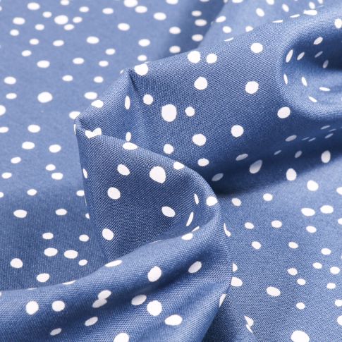 Tissu Coton imprimé Petits pois irréguliers sur fond Bleu denim