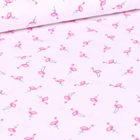 Tissu Coton imprimé Petits flamants rose sur fond Blanc