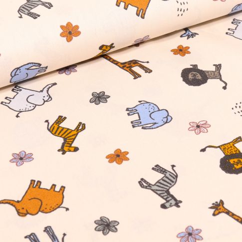Tissu Coton imprimé LittleBird Animaux  safari sur fond Ecru