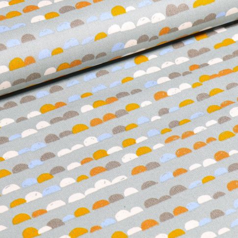 Tissu Coton imprimé Demi cercles colorés sur fond Gris