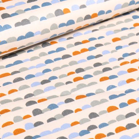 Tissu Coton imprimé Demi cercles colorés sur fond Ecru