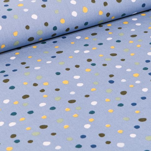 Tissu Coton imprimé Petit pois irréguliers sur fond Bleu ciel