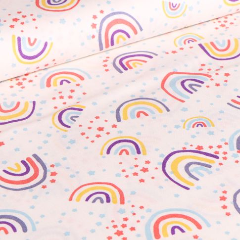 Tissu Coton imprimé Arc en ciel pastels sur fond Blanc