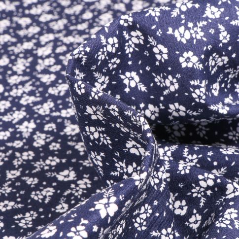 Tissu Coton imprimé Lilou sur fond Bleu marine
