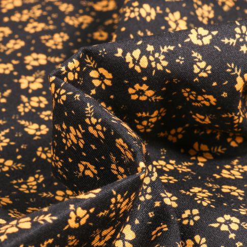 Tissu Coton imprimé Lilou sur fond Noir