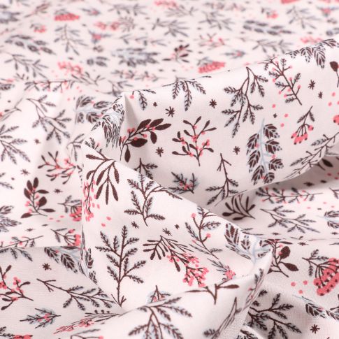 Tissu Popeline de coton Sweet Flower Branches fleuries sur fond Blanc cassé