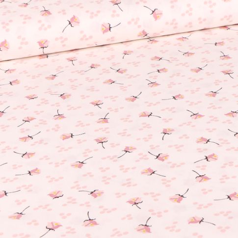 Tissu Coton imprimé Roses et pois sur fond Rose pâle