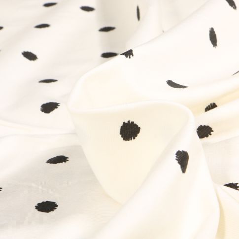 Tissu Jersey Coton  Dots black sur fond Ecru