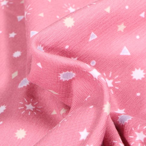 Tissu Jersey Coton Etoiles et triangles sur fond Rose