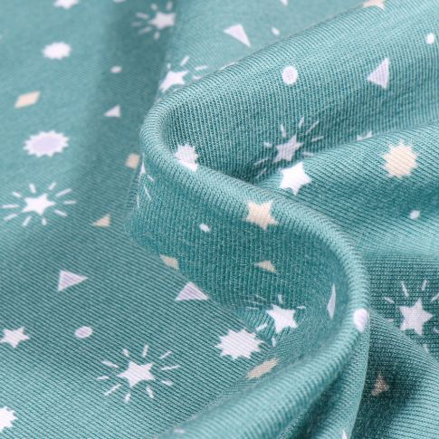 Tissu Jersey Coton Etoiles et triangles sur fond Vert menthe