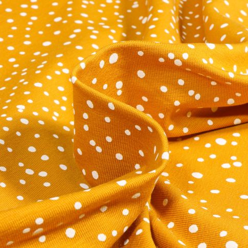 Tissu Jersey Coton Camille Petits pois blanc sur fond Jaune