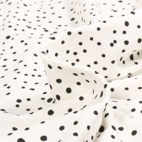 Tissu Jersey Coton Camille Petits pois noirs sur fond Blanc