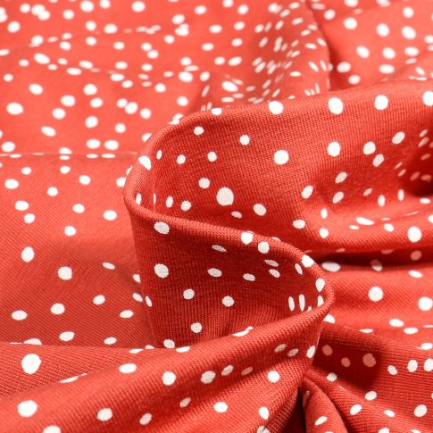Tissu Jersey Coton Camille Petits pois blanc sur fond Terre de Sienne
