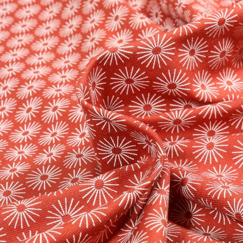 Tissu Jersey Coton Camille Soleils sur fond Terre de Sienne
